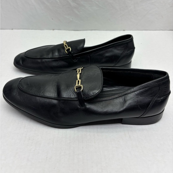 Zara Men\'s Black Leather Slip-On Loafers with Gold Bit Accent, SZ 43 EU, box 18 main image 6